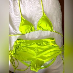 Fashion Nova Bikini - Triangle Top/Adjustable Short Bottom XL - Lime Green NWOT